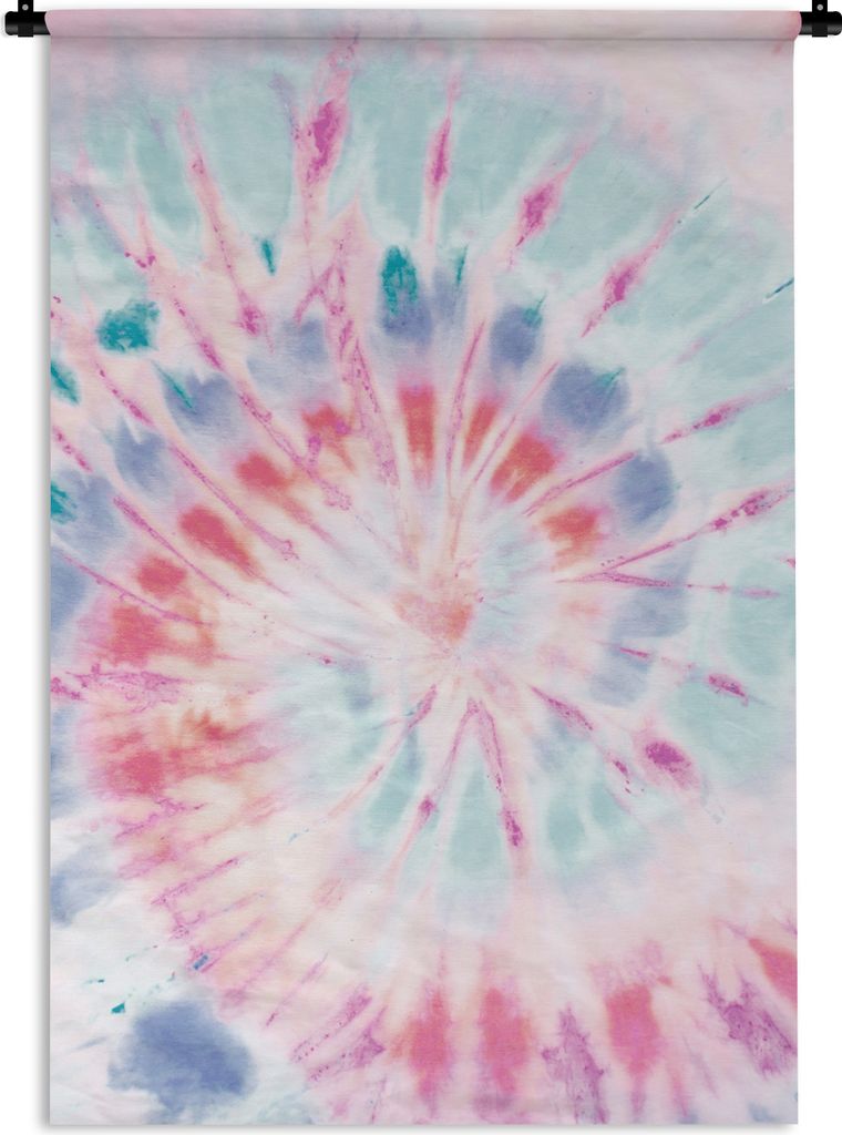 MuchoWow Wandteppich Wandbehang Krawattenfärbung - Blau - Rosa 90x135 cm Tapisserie Dekoration Wandtuch - Baumwolle - Wandskulptur