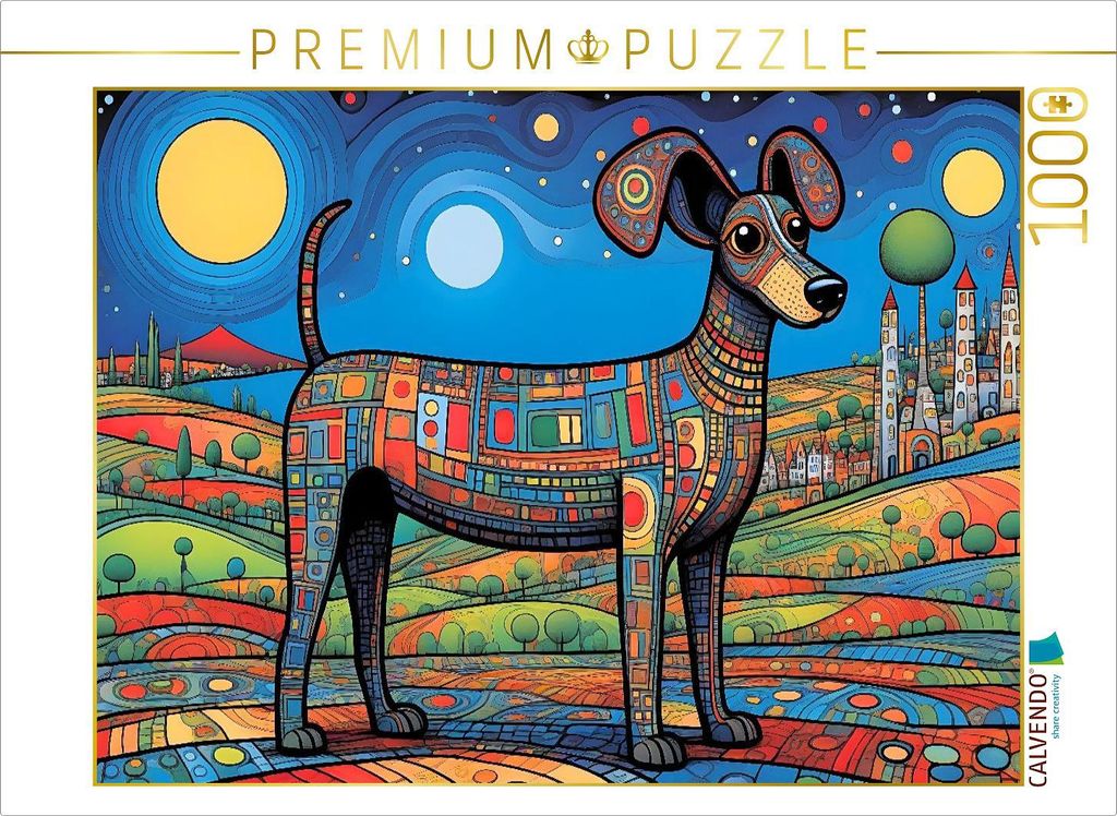 CALVENDO Puzzle Bunter Hund - das perfekte Glück auf vier Pfoten | 1000 Teile Lege-Größe 64x48cm Foto-Puzzle für glückliche Stunden