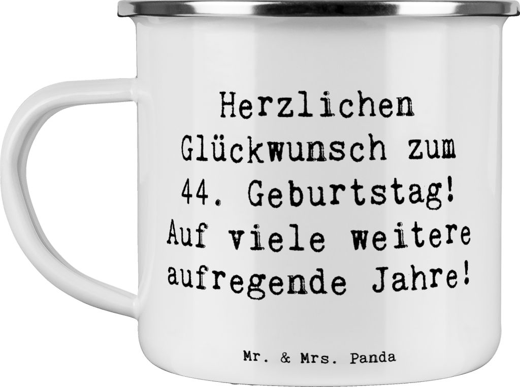 Mr. & Mrs. Panda Tasse Emaille Spruch 44. Geburtstag Feier - Weiß - Geschenk, Pott, Liebe, Alter, Becher, Happy Birthday, kreativ, Outdoor, Meilen...