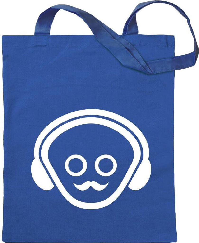 Kiwistar - Baumwolltasche - royalblau - Mustache - Tragetasche Stoffbeutel Umhängetasche Langer Henkel
