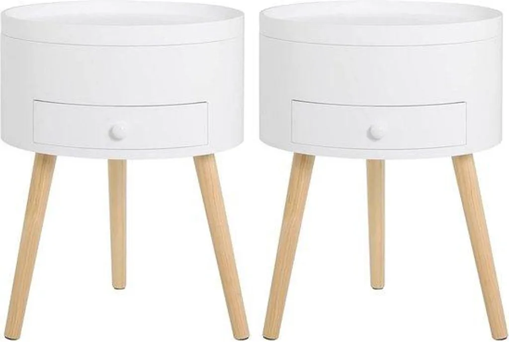 Table de chevet avec veilleuse en bois MDF blanc, dimensions 38x38x50 cm