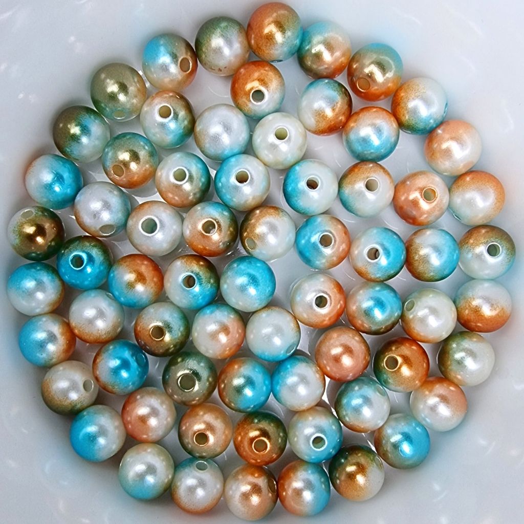 Wachsperlen bunt schimmernd ca. 200 Stück, 6mm, blau, orange, weiß