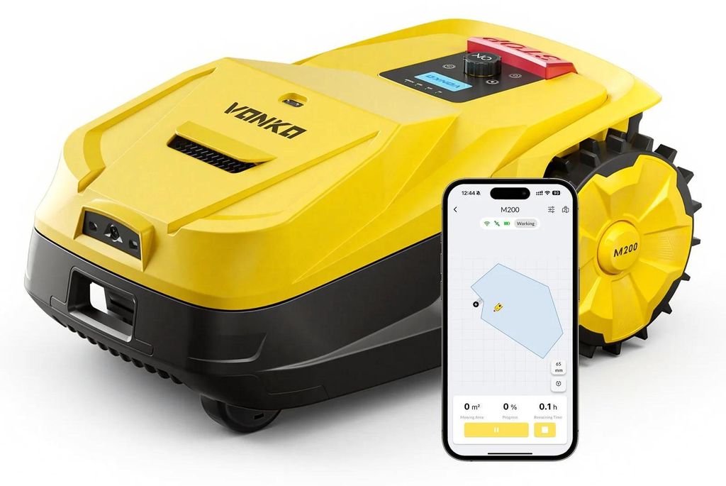 Mähroboter - M200 - Kabellos ohne Begrenzungskabel - RTK + KI Vision - 800–1500 m² Rasenfläche - 45 % Steigung - App Steuerung - Gelb