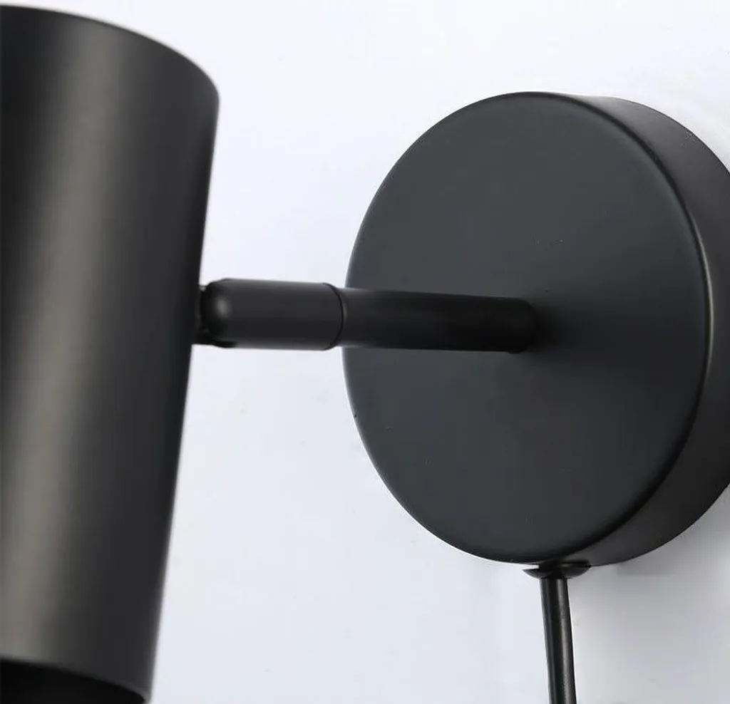 Lampada da Parete Moderna E27 Nera - Applique Alluminio con Spina - 3
