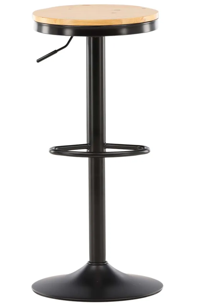 Tabouret Conway noir et chêne avec assise ergonomique et vérin réglable