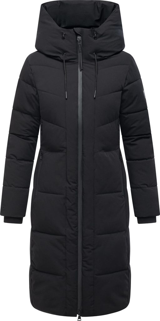 Navahoo Damen Steppmantel Lang Stepp Wintermantel gefüttert Outdoor Parka Kapuze Schokokuss Schwarz Gr. 40 - L