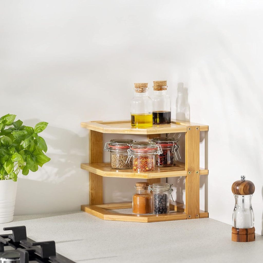3-lagige Bambus-Eckregal für Küchenorganisation | Platzsparendes Regal für Zuhause und Büro | Stilvolle Aufbewahrungslösung