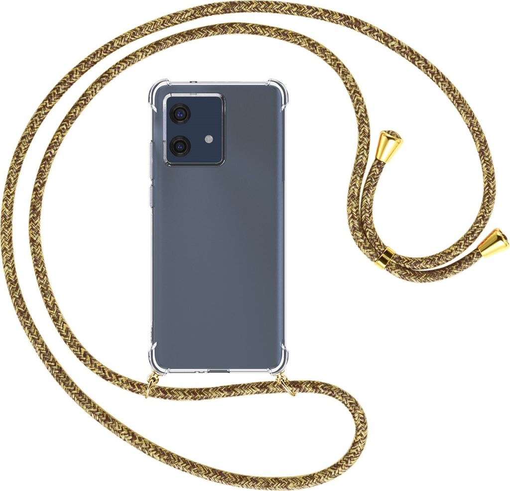 Handykette Backcover-Schutzhülle mit Band (Metall goldfarben) für Motorola Edge 40 Neo (XT2307-1, 6.55'') - braun+beige