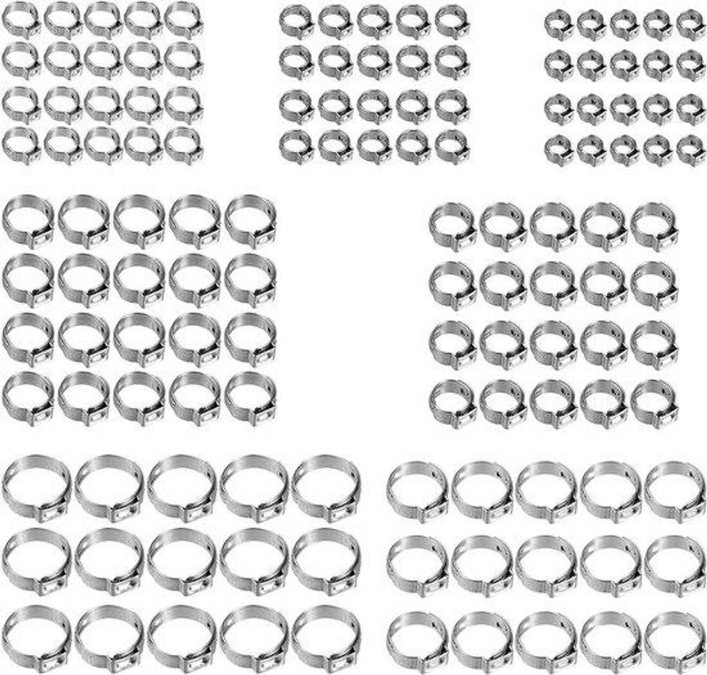 Roestvrijstaal-Assortiment Klemmen 130 Stück 6-21 mm - Buisklemmen - Klemringen - Oorklemmen - Leitungsbefestigungssatz.