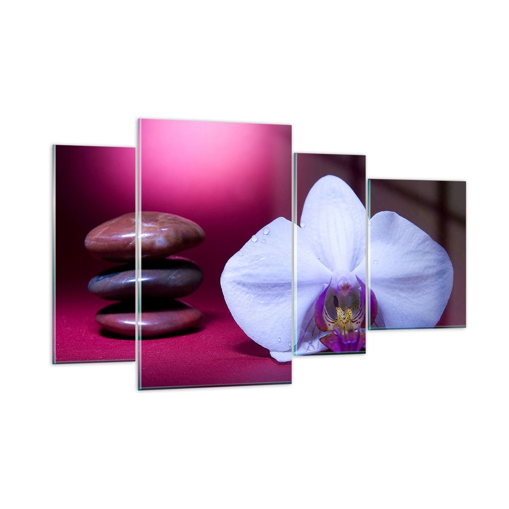 Bilder auf glas - Spa braune Steine weiße Orchidee - 120x70cm - Glasbilder - Wandbilder - Kunstdruck - zum Aufhängen bereit - Wanddekoration aus ...