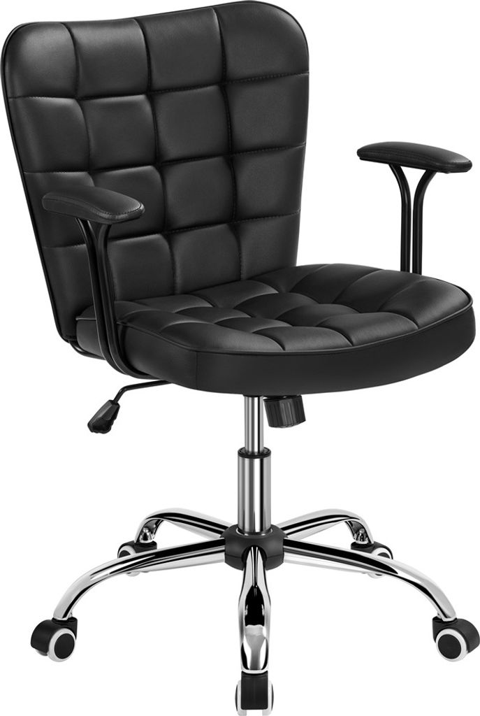 Yaheetech Bürostuhl Ergonomischer Schreibtischstuhl Bürosessel Arbeitsstuhl, Drehstuhl mit Armlehnen, Polsterstuhl Computerstuhl mit Rollen, Schwarz