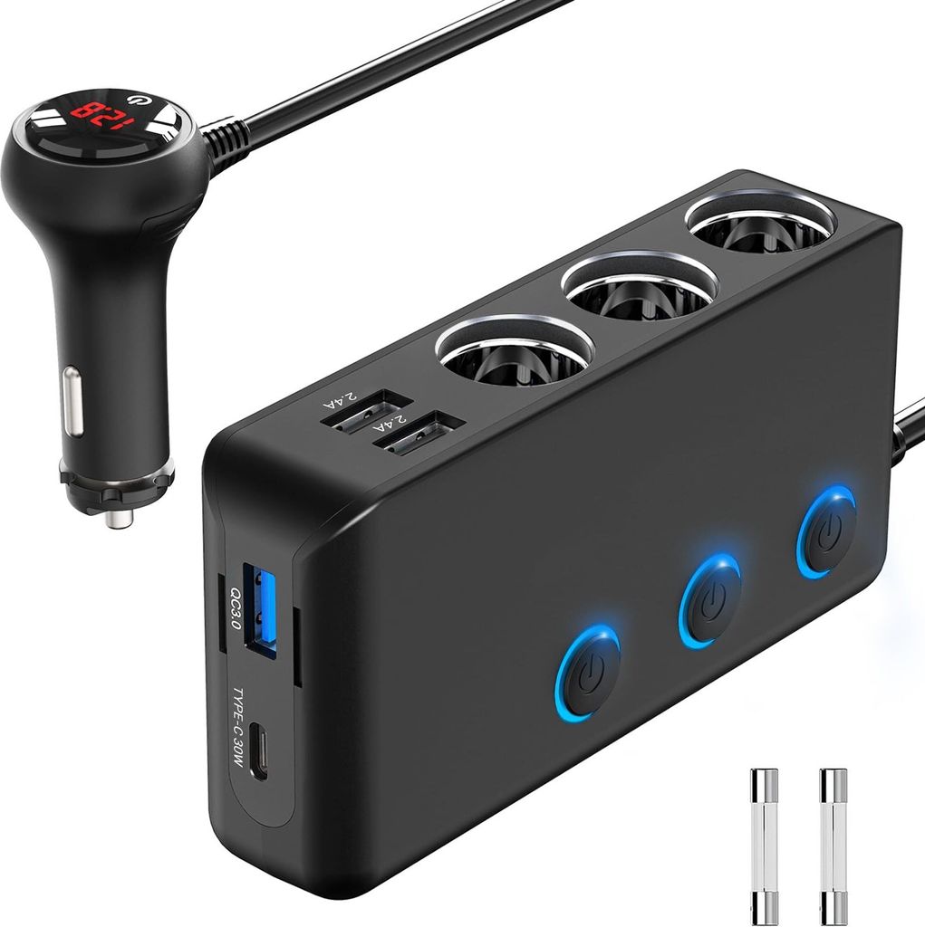 KFZ Zigarettenanzünder im Auto 120W Steckdose Autoladegerät 3 Mehrfachsteckdosen DC 24 V Stecker Ladekabel-Splitter (mit Schalter) 4 USB-Anschlüsse
