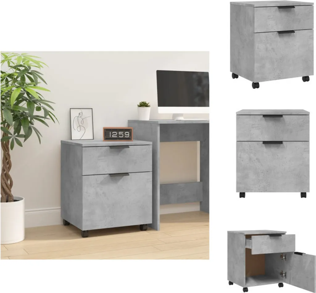 Mobiletto con Ruote vidaXL Grigio Cemento 45x38x54 cm | Design Ufficio