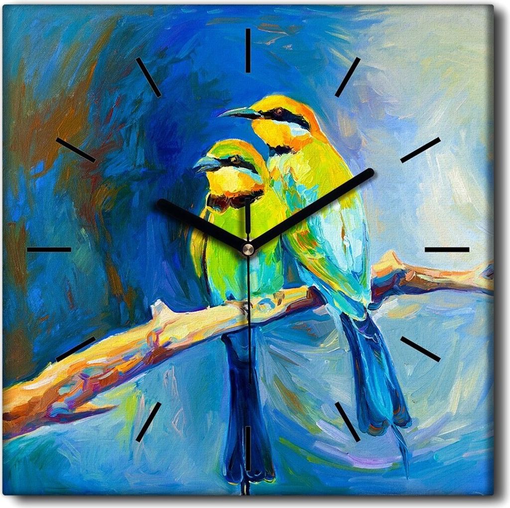 Coloray Uhr auf Leinwand 30x30 cm Wand Uhr Dekoration Wohnzimmer Segeltuch schwarze Hände -Vögel Vögel Tiere.