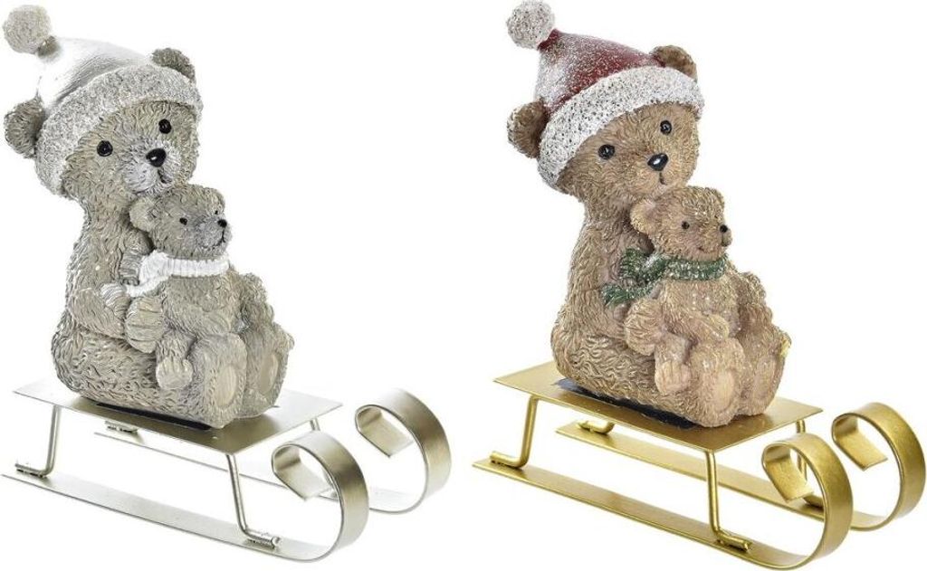 Weihnachtsschmuck DKD Home Decor Rot Silberfarben Gold Braun Harz Bär (10 x 4 x 9,5 cm) (2 Stück)
