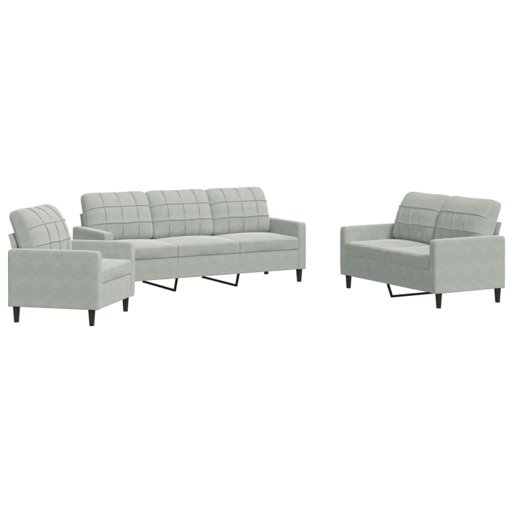"SALE 2026"3-tlg. Sofagarnitur - elegantes Design - Couchgarnitur/Wohnzimmer - mit Kissen Hellgrau Samt - 77x77x80cm - Klassische Sofas DEMöbel424119
