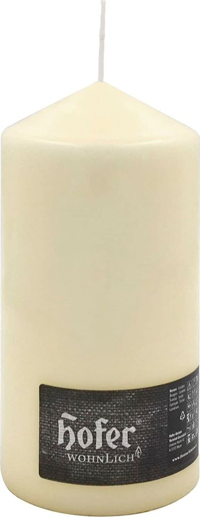 HOFER Blockkerze 1 Stück – Cremefarbene Stumpenkerze Ø 10 x 20 cm – 110h Brenndauer – Tropffrei, Ohne Duft – Wachskerze