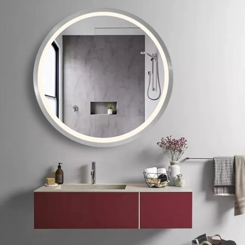 Miroir Rond LED 32W 80cm à Capteur Infrarouge et Finition Aluminium