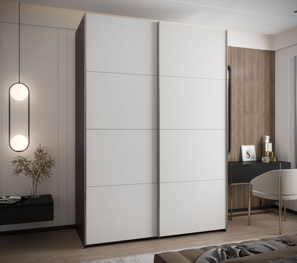 Zweitüriger Kleiderschrank SAMARA 1 – 180 cm, schwarz/weiß/silber