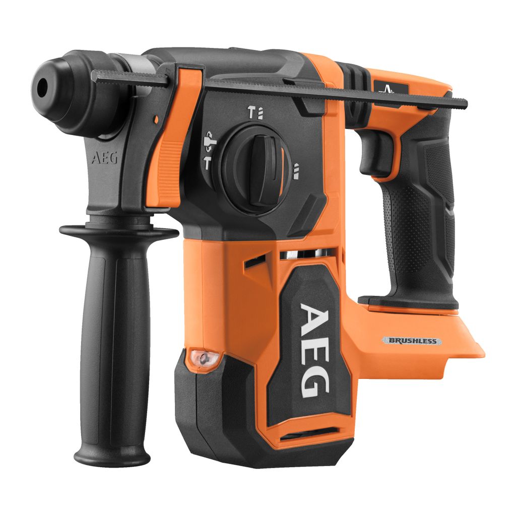 A studio shot of a cordless rotary hammer drill.