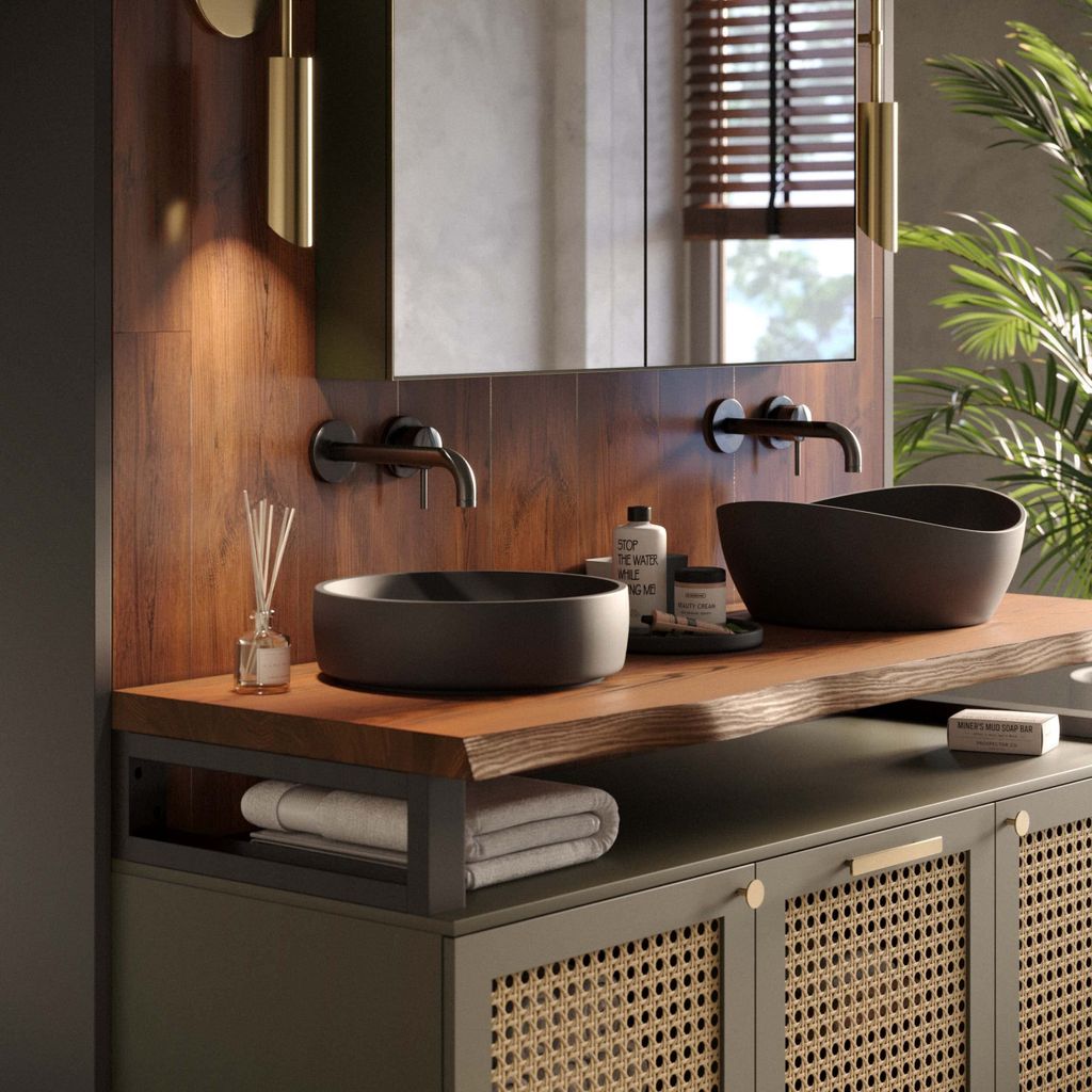 LAMO Manufaktur Waschtisch Konsolentischplatte, Holzplatte Waschtisch Konsolentisch Baumkante, 100x45 cm (AxB), Dunkel, ohne Montageset, LWP-01-A-0...