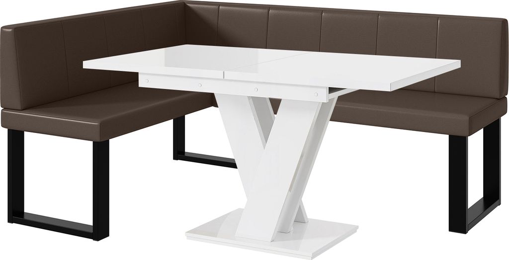 MEBLINI Eckbank für Esszimmer mit ausziehbarem Tisch - Küchenbank - Essecke - Sitzecke Küche - PETER - U-Beine 128x168x87cm Links - Braun Kunstl...