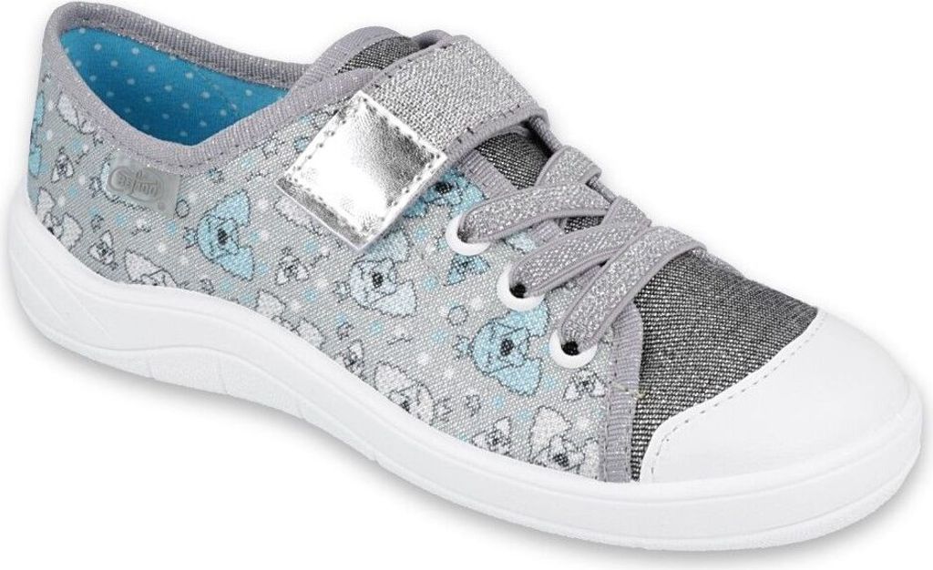 BEFADO Mädchen Sneakers Klettverschluss Hündchen Silber 34