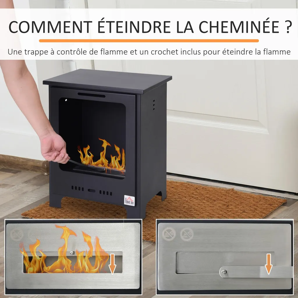 Cheminée Bioéthanol Brûleur 0,9L Autonomie 3h Chauffage d'Appoint - 4