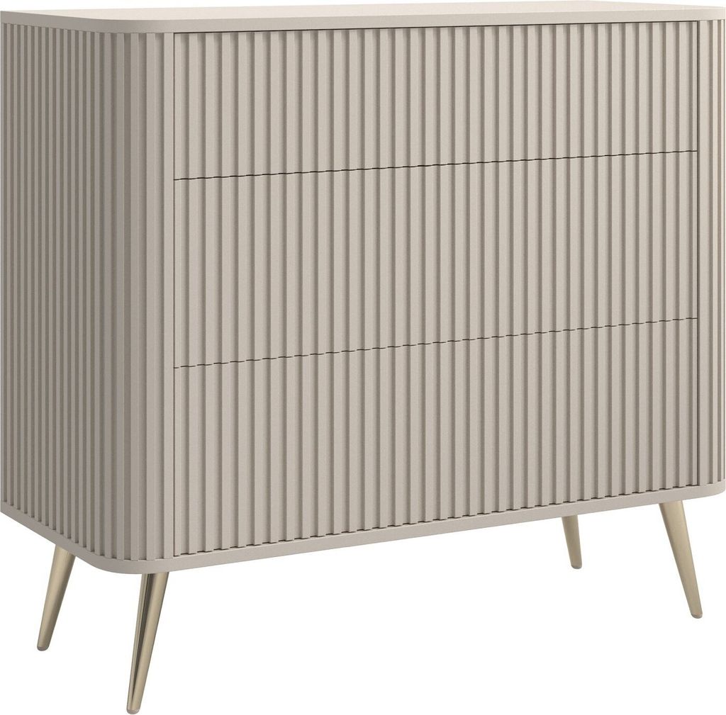 Selsey Ovarlo - Kommode mit 3 Schubladen, Greige mit Metallbeinen, 93 cm