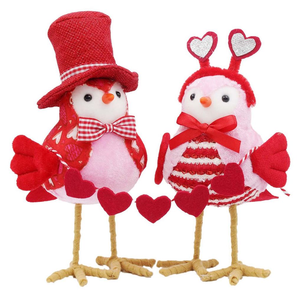Romantische, stehende Plüsch-Liebesvögel als Valentinstags-Vogelfiguren für Zuhause, Tischdekoration, Kaminsims, Etagere oder Etagere
