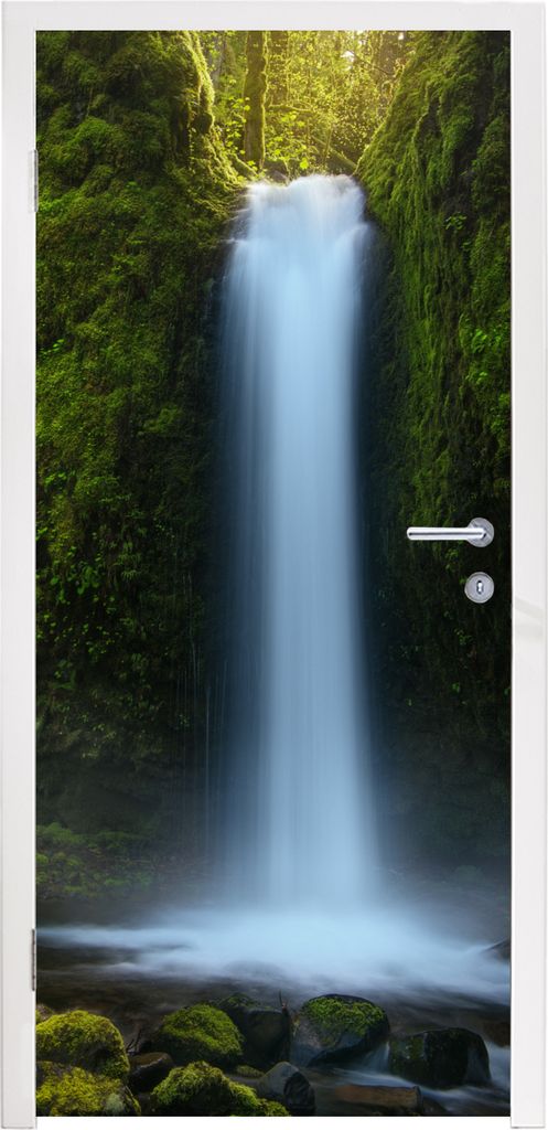 MuchoWow Türtapete Selbstklebende Türfolie Dschungel - Wasserfall - Natur 85x205 cm Türposter Türaufkleber Klebefolie Türklebefolie - Türve...