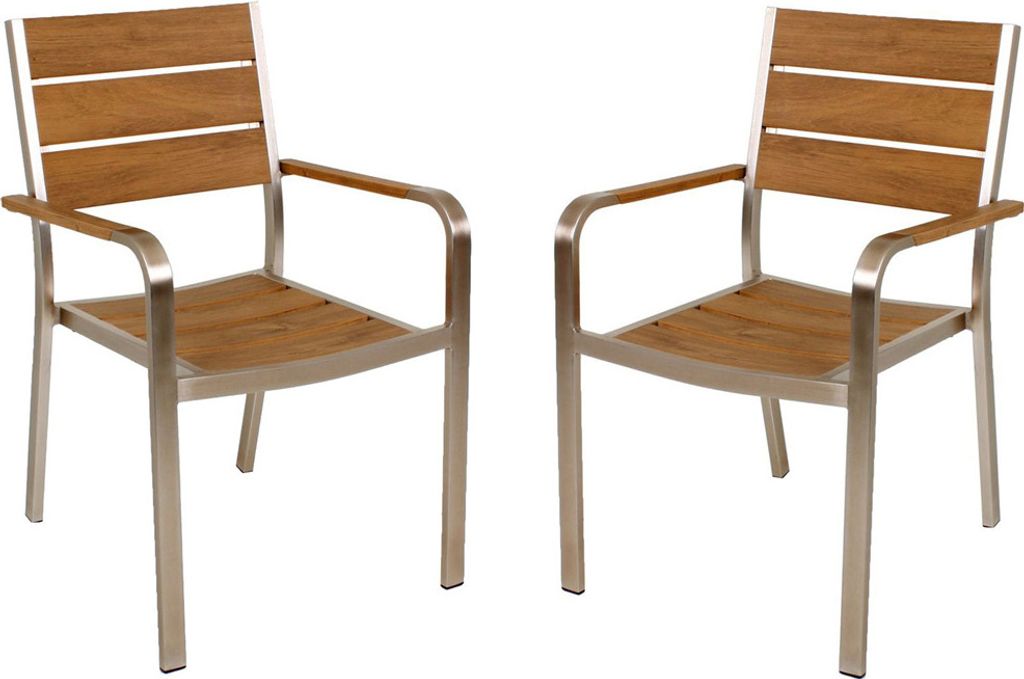 Stapelstuhl 2er Set Aluminium GARDA-120 in Teak-Optik, B/H/T: ca. 55/85/60 cm