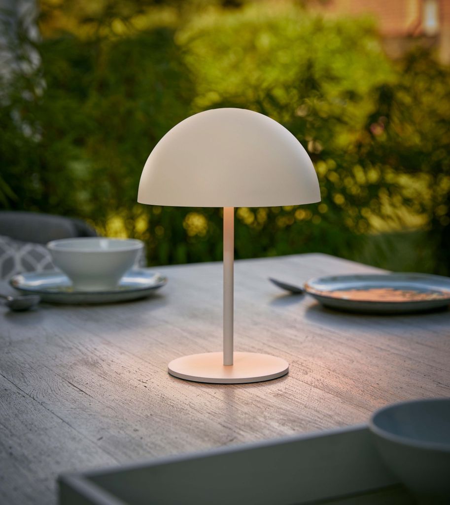 LED Tischlampe Akku USB-C Touchschalter Indoor Outdoor 28cm Metall Beige