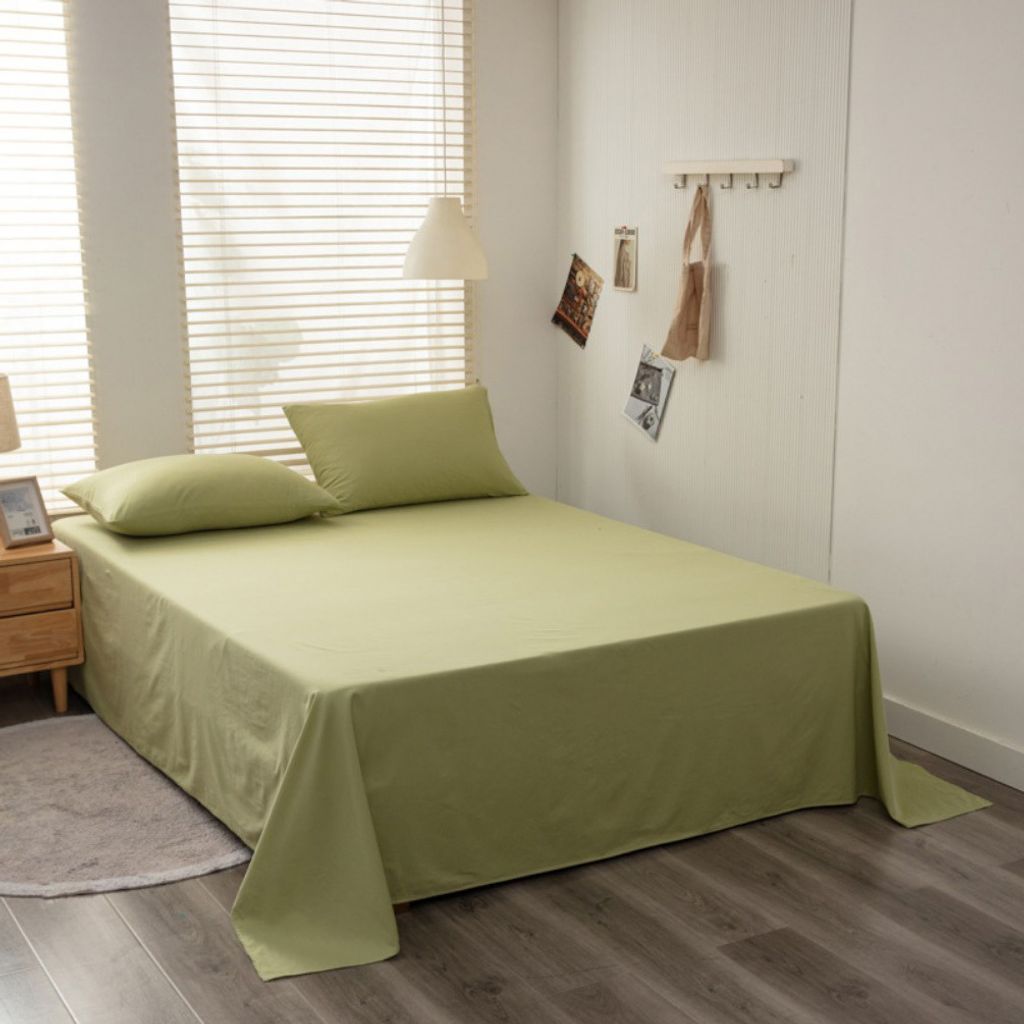 Baumwoll-Bettlaken In Voller Größe, Atmungsaktive Und Hautfreundliche Schlafbettlaken, Ohne Kissenbezüge (245x250cm, Olive)