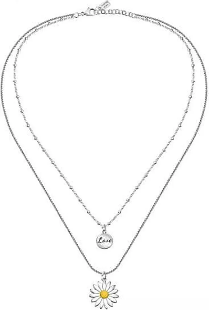 Collier double fleur avec pendentifs Love LPS10ASD05 en acier argenté