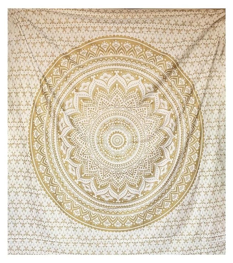 Wandteppich Decke 208 x 232 cm Boho Weiß-goldene Mandala Produktbild 