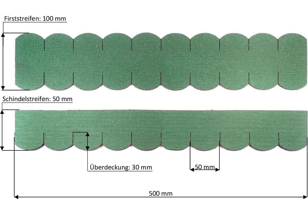 2 Streifen Dachschindeln Biberschwanz (50 mm) - First grün