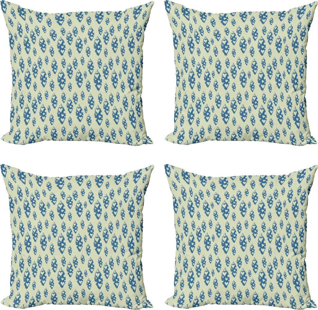ABAKUHAUS Blatt Kissenbezug Set (4 Stück), Grunge-Muster-Herz-Motive, Moderner Doppelseitiger Digitaldruck, 60 cm x 60 cm, Hellgrün und Blau