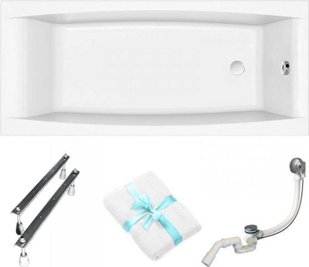 Cersanit | Badewanne - Wanne Rechteckig Virgo - 180x80 Cm - Ergonomische Form - Syphon Inkludiert - Verstellbare Füße