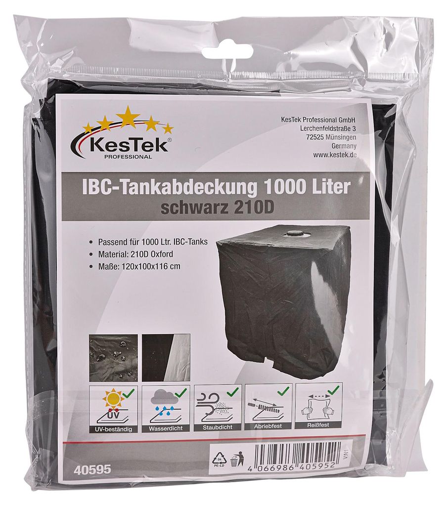 Kestek IBC Abdeckung 210D für 1000 Ltr. Container, schwarz 4066986405952 409519 40595KT