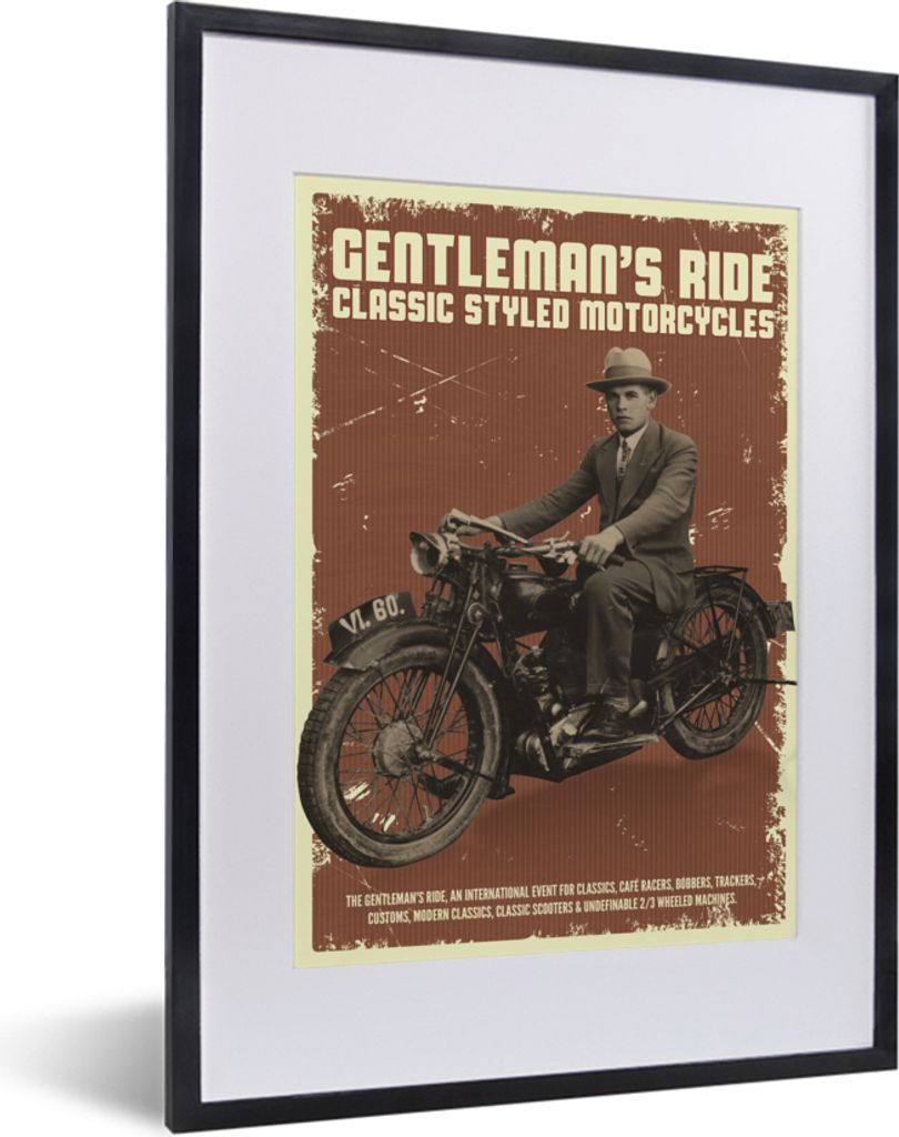 MuchoWow MuchoWow Gerahmtes Poster Mancave - Motor - Vintage - Rauchen 30x40 cm - Poster mit zchwarzem Bilderrahmen - Wandposter Schlafzimmer