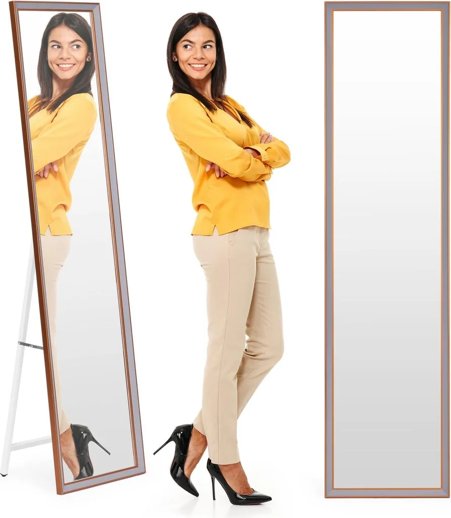 Specchio da terra grande, 148 cm, cornice in alluminio, pieghevole, ModernHome
