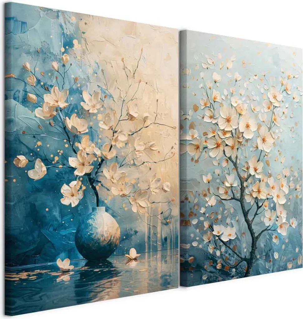 murando - Handart Set Fiori Bianchi Stampa d'Arte 80x60cm 2 Pezzi 40x60cm ciascuno Collage 2er Pile con Gel Acrilico Rivestito Parete Arte Tela Immagini Decorazione - Multipart Elegante b-H-10215-b-a