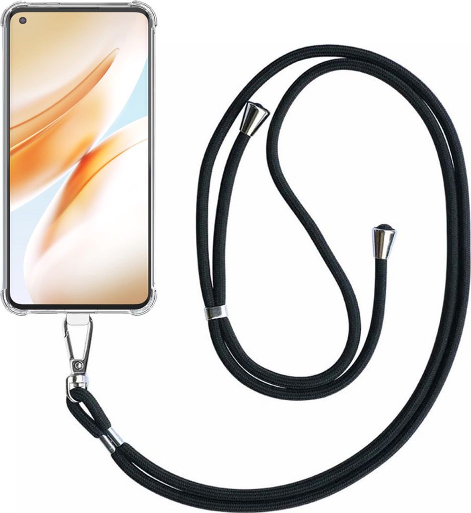 Handytasche passend für OnePlus 8 Transparent ShockProof mit abnehmbarem Universal-Telefonkabel - Cover Case Silikon ShockProof mit Lanyard - Smar...