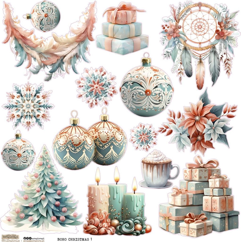 AUFKLEBER ScrapLove Nachbildung Stickers - Boho Christmas 1 - Boho-Weihnachten 1