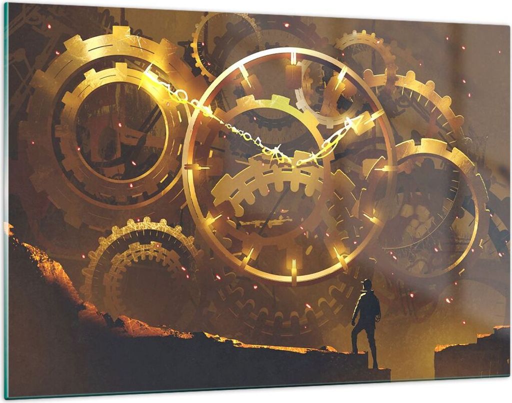 Bilder auf glas - Mechanismus Zahnrad - 120x80cm - Glasbilder - Wandbilder - Kunstdruck - zum Aufhängen bereit - Wanddekoration aus Glas - Glas Bi...
