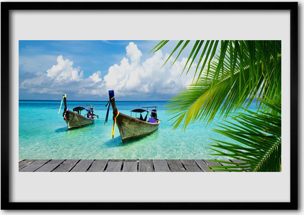 Bild 100x70 MDF-Rahmen Wandkunst Boot Sea Landschaft