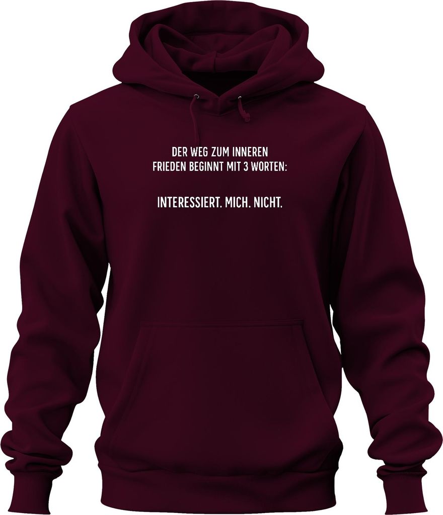 Interessiert mich nicht Innerer Frieden Sarkastisch Ironisch Uni Hoodie Kapuzenpullover, Burgundy, M