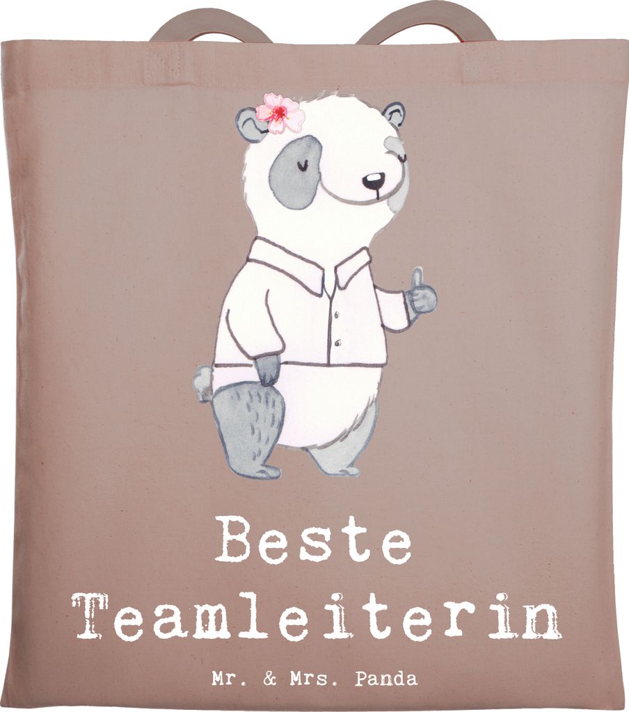 Mr. & Mrs. Panda Tote Bag Panda Beste Teamleiterin - Braun Pastell - Geschenk, Vorgesetzte, Tasche, Abschiedsgeschenk, Jutebeutel, Laptoptasche, Ch...