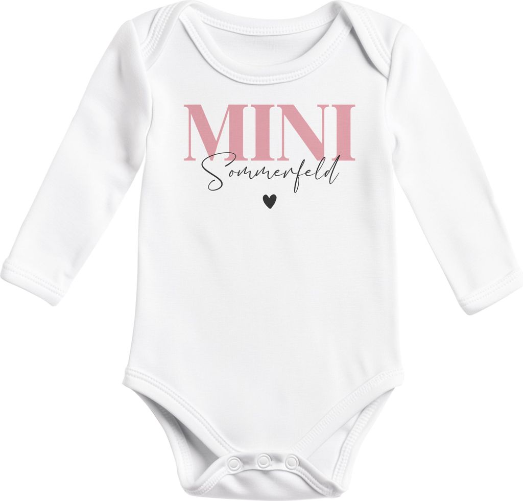 Baby Body Langarm Schriftzug Mini personalisiert mit Familienname Wunschname Geschenk Geburt Taufe Baumwolle SpecialMe